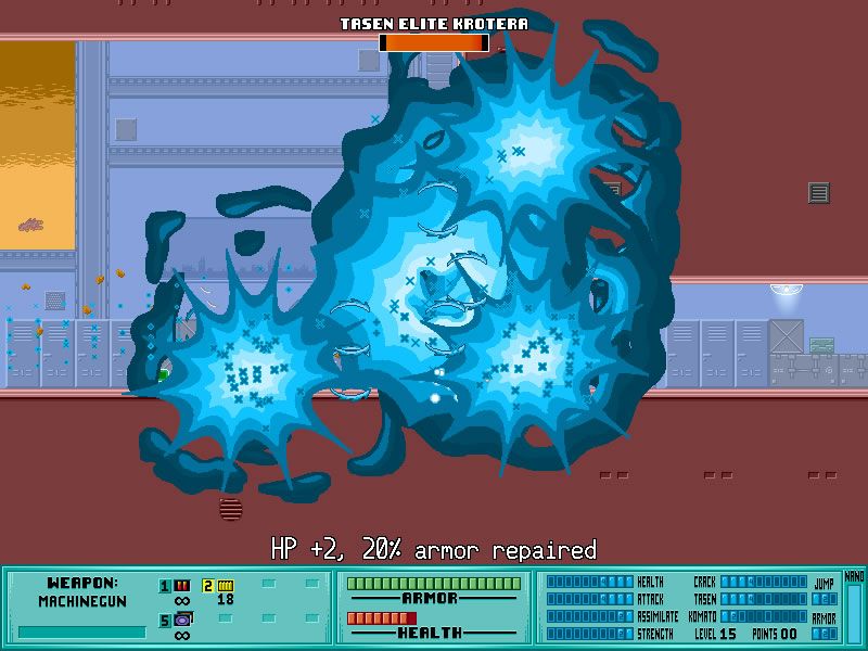 Iji (Windows) screenshot: The first boss you encounter is able to deliver this kind of damage.
