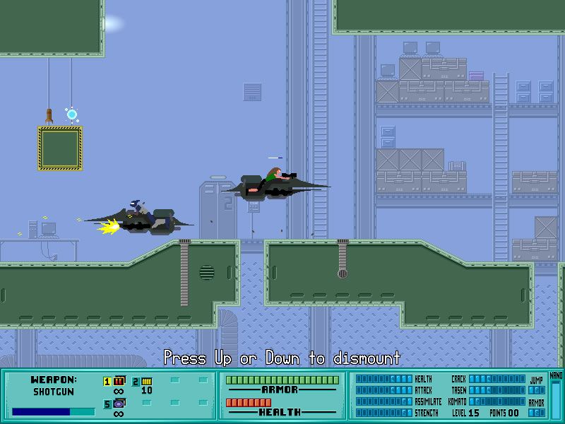 Iji (Windows) screenshot: Flying a Tasen Shredder.