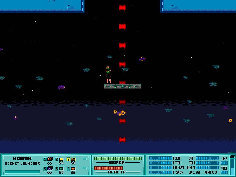 Iji (Windows) screenshot: Riding an elevator into a spaceship.