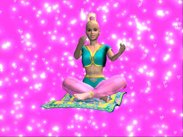 Barbie Magic Genie Bottle (Windows) screenshot: After rubbing the bottle, Barbie the Genie emerges