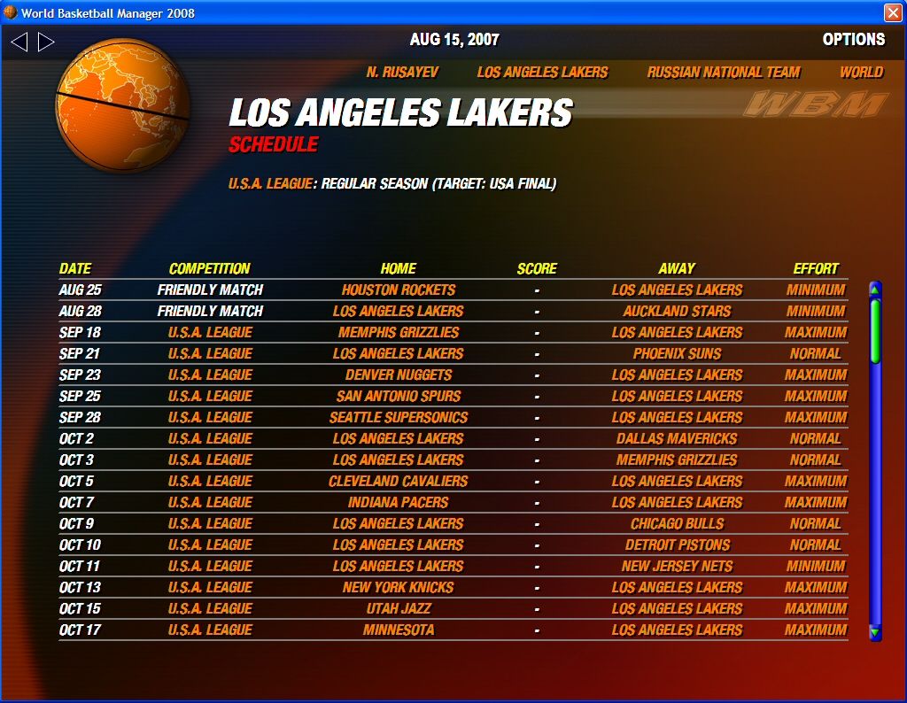 World Basketball Manager (Windows) screenshot: Training
