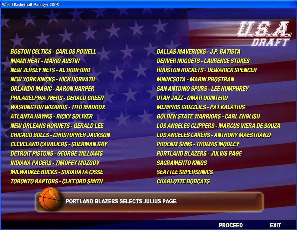 World Basketball Manager (Windows) screenshot: Drafts
