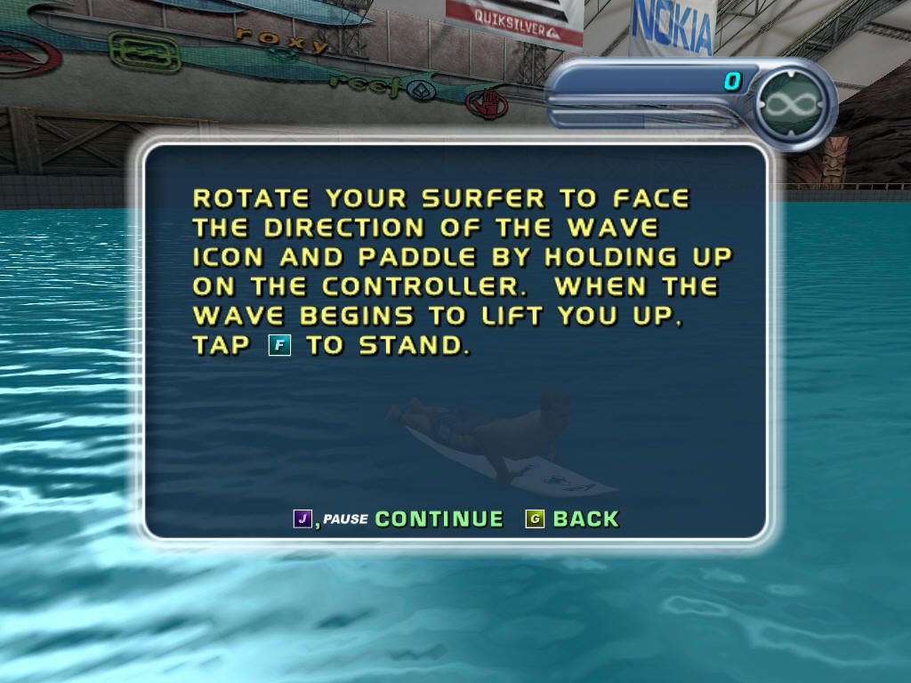 Kelly Slater's Pro Surfer (Windows) screenshot: The Tutorial gives you the (needed) step-by-step guidance to surfing