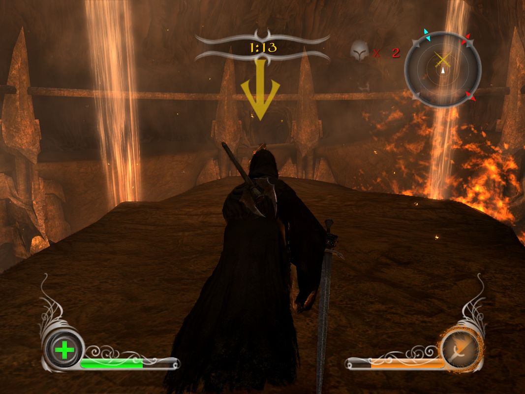 The Lord of the Rings: Conquest (Windows) screenshot: Charging on Frodo before he can throw the ring into the fires of Mount Doom.