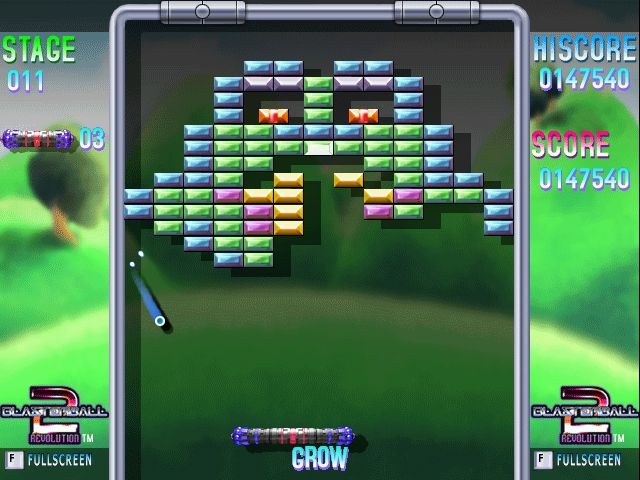 Blasterball 2: Revolution (Windows) screenshot: Catch a grow item to enlarge your bat