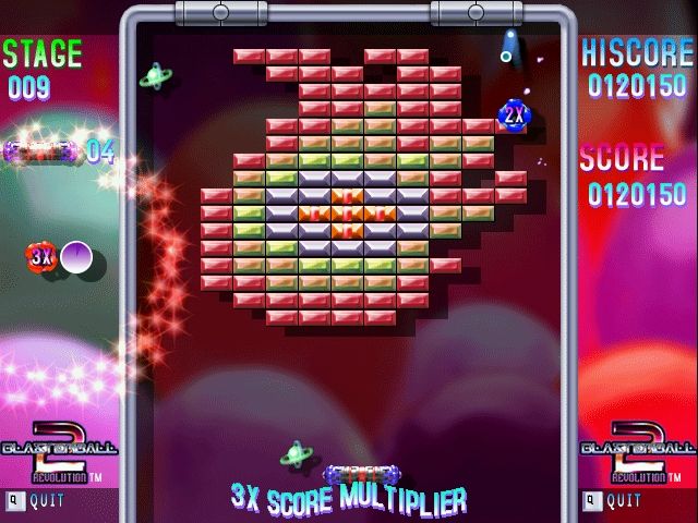 Blasterball 2: Revolution (Windows) screenshot: Nice! Score multiplayer (x3) and another additional x2 coming on the right upperside