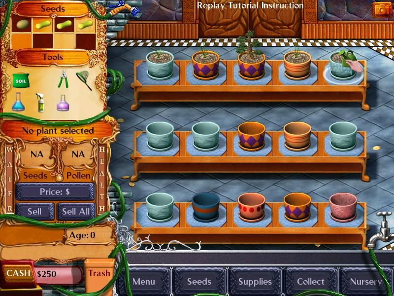 Plant Tycoon (Windows) screenshot: I put some soil in the pot, now I am watering it to make it softer.