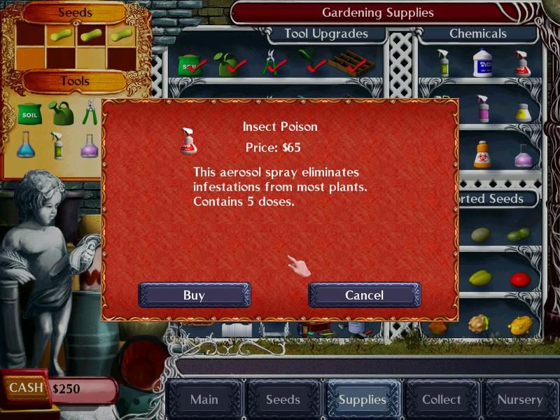 Plant Tycoon (Windows) screenshot: Do I want to buy some insect poison?
