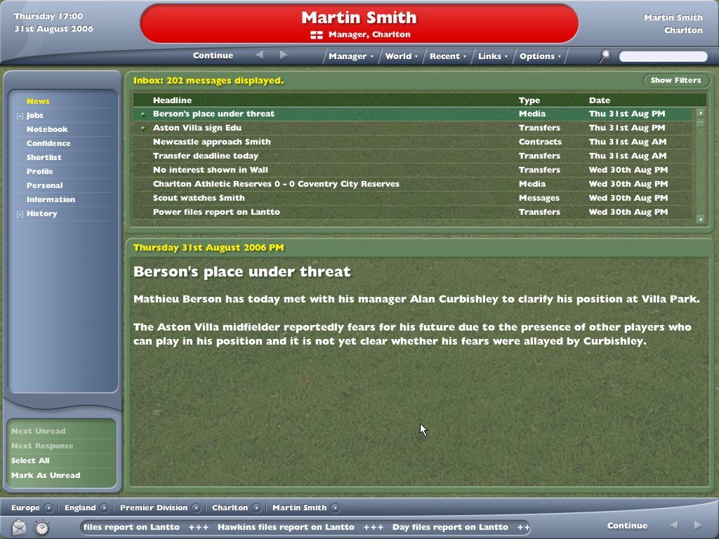 Worldwide Soccer Manager 2005 (Windows) screenshot: News about other big-name or targetted players is also reported