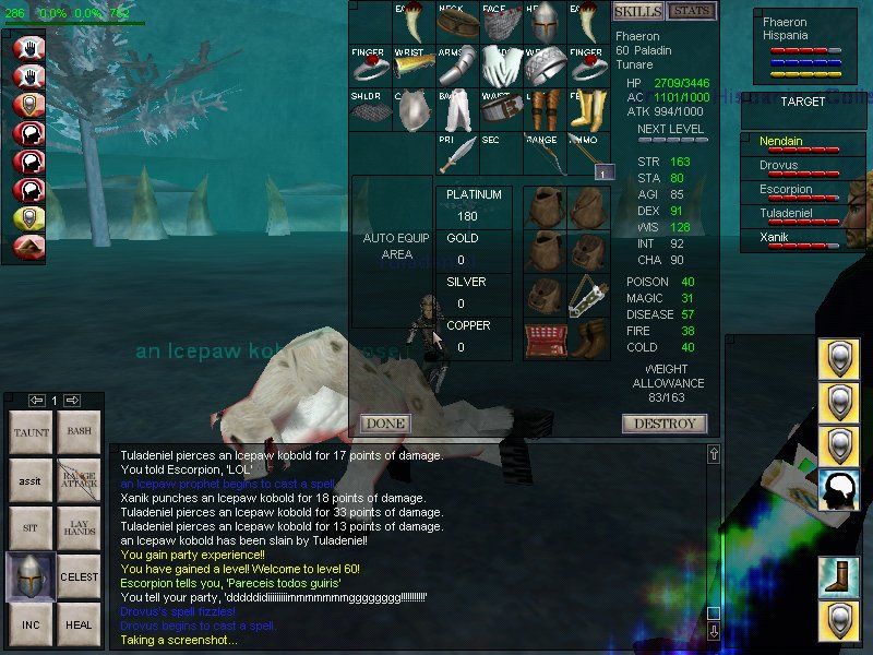EverQuest: The Scars of Velious (Windows) screenshot: Kobol just died and brings the player to level 60!
