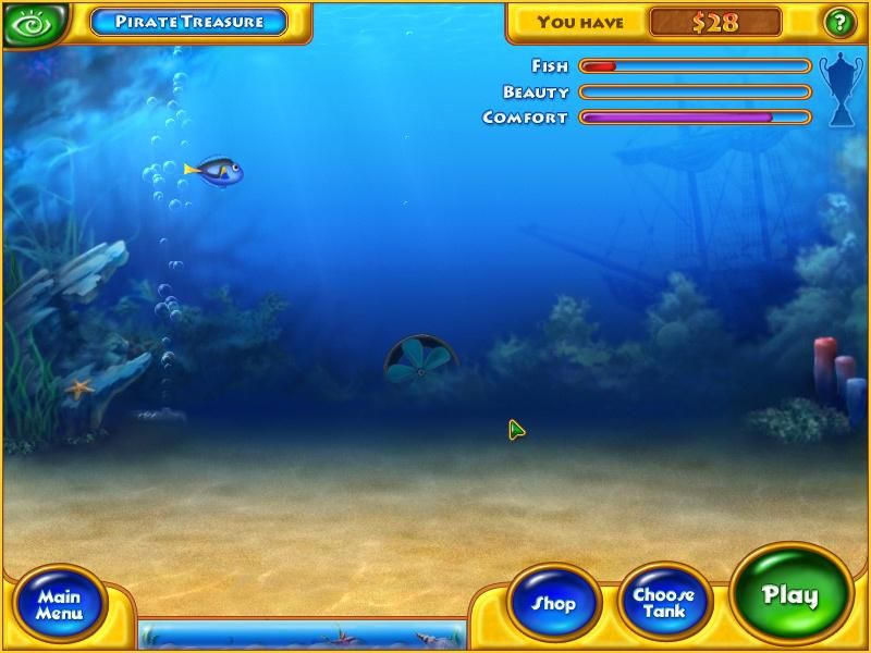 Fishdom (Windows) screenshot: I've added a fish, filter and airiator to my tank.
