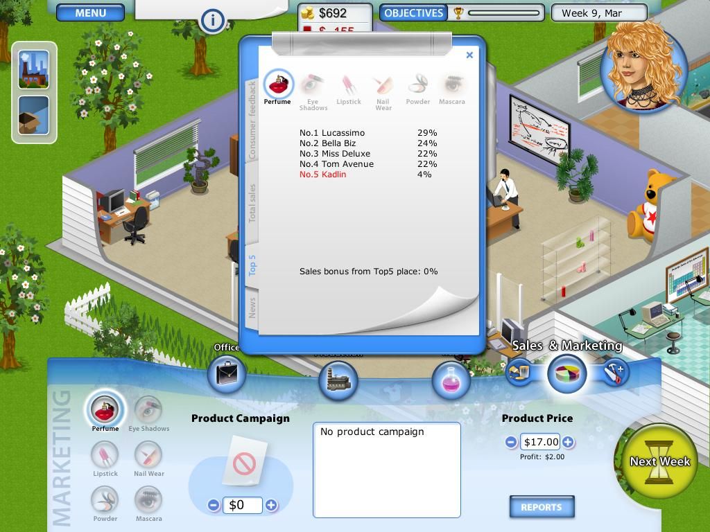 Beauty Factory (Windows) screenshot: End of turn reports