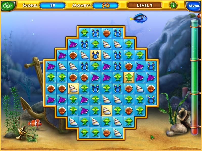 Fishdom (Windows) screenshot: Level 1's puzzle