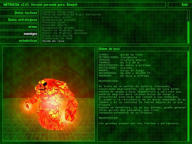 Serious Sam: The First Encounter (Windows) screenshot: The NETRISCA gives you useful information about your enemies (Spanish version)