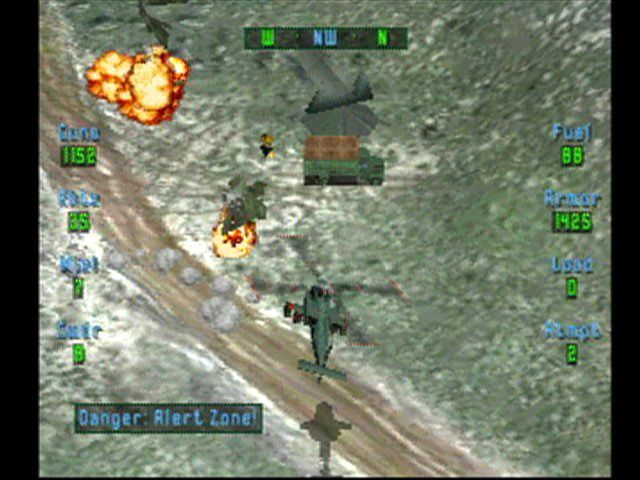 Soviet Strike (PlayStation) screenshot: Taking out a radar installation.