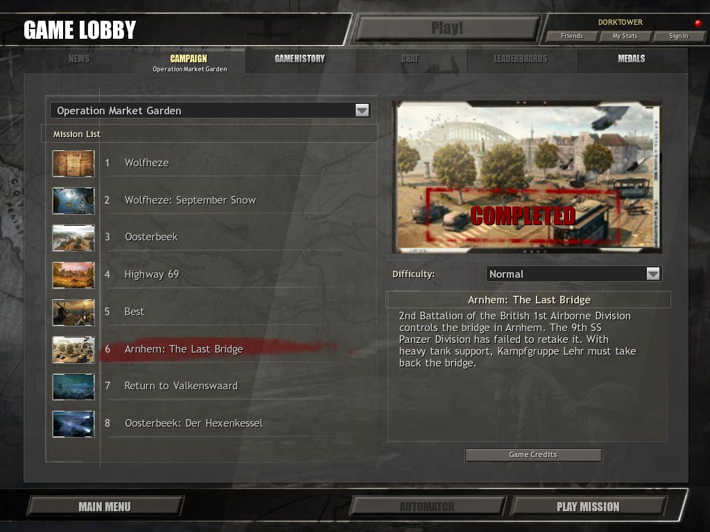 Company of Heroes: Opposing Fronts (Windows) screenshot: The German Campaign features "Operation Market Garden"