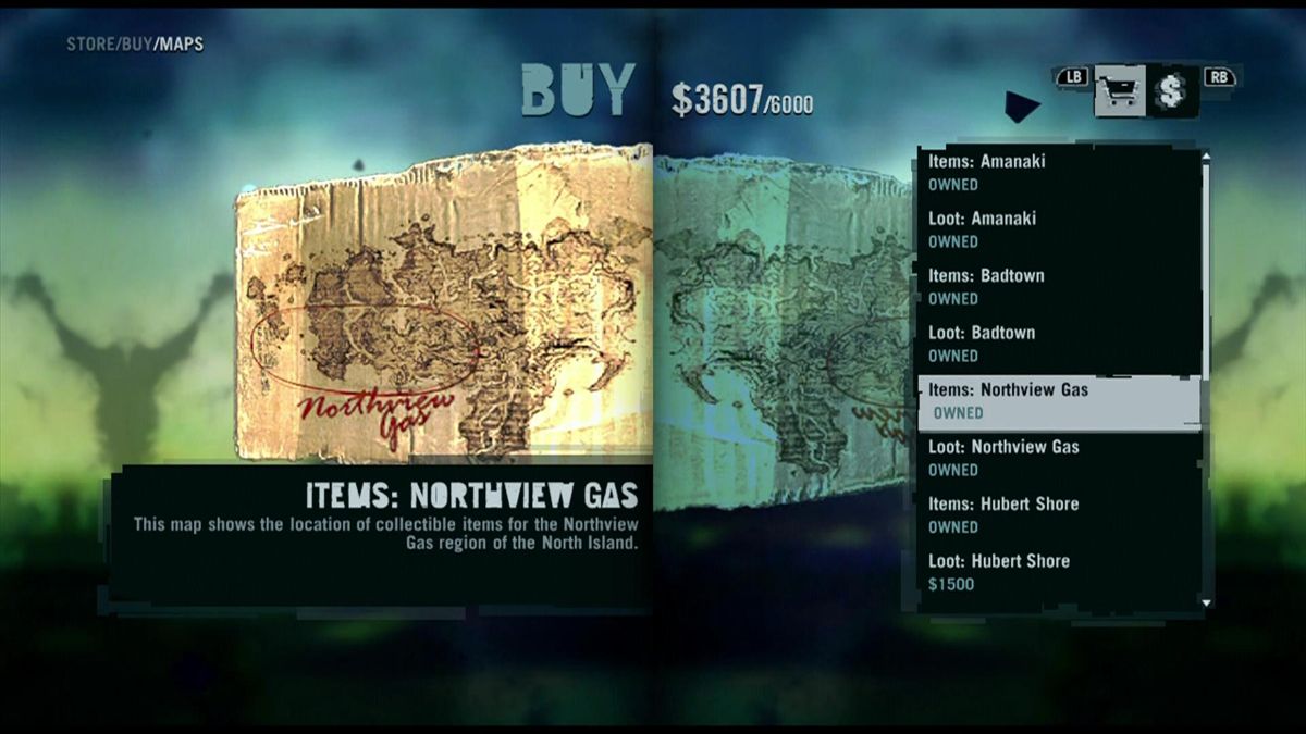 Far Cry 3 (Xbox 360) screenshot: Shop menu, where you can also buy maps