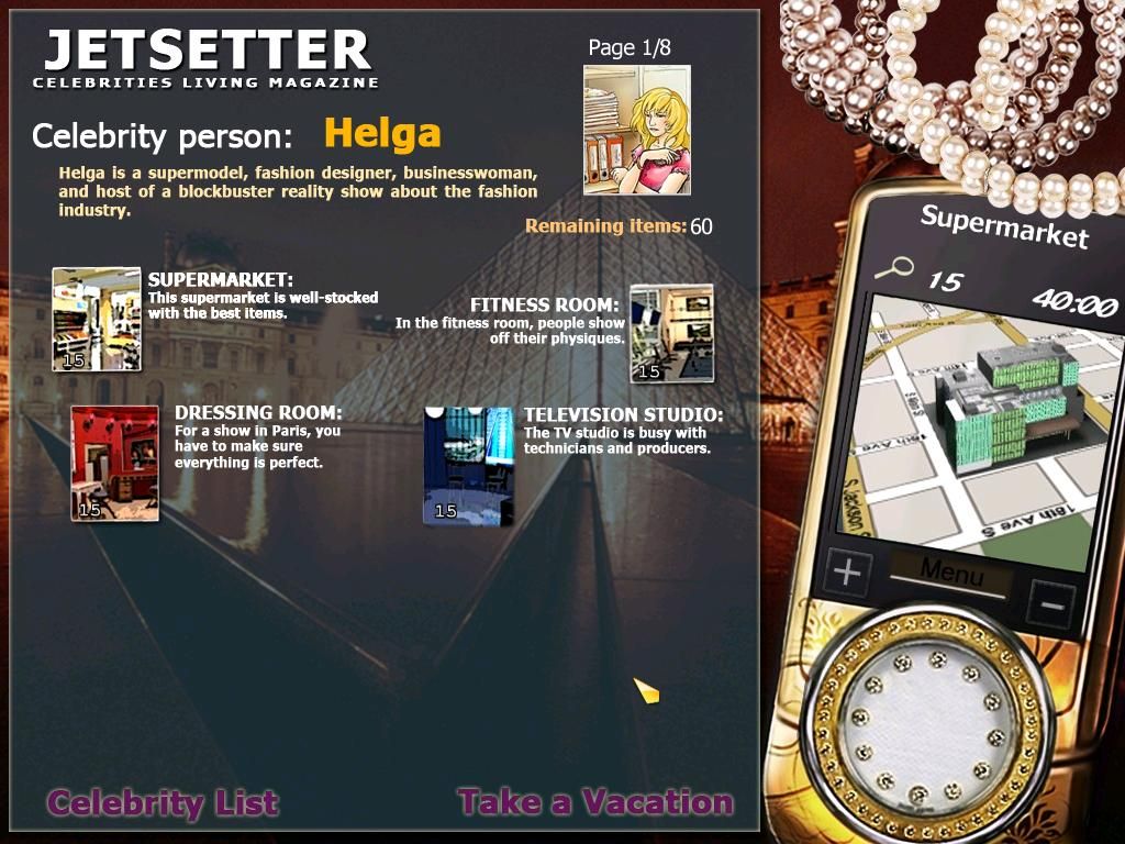 Jetsetter (Windows) screenshot: Helga's map.