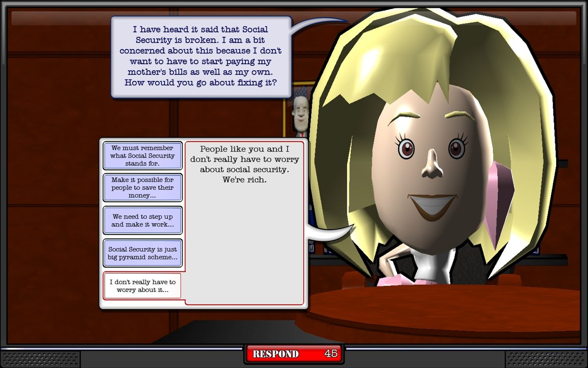 The Political Machine 2008 (Windows) screenshot: ...just be careful of what you answer...