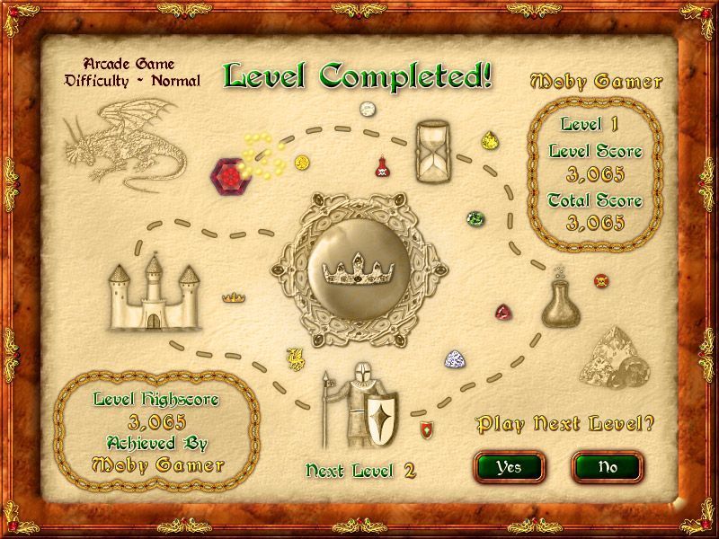 Hexalot (Windows) screenshot: After each level there's a 'Well Done" screen and the option to continue