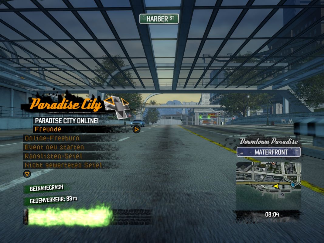 Burnout: Paradise - The Ultimate Box (Windows) screenshot: The in-game menu for all online activities