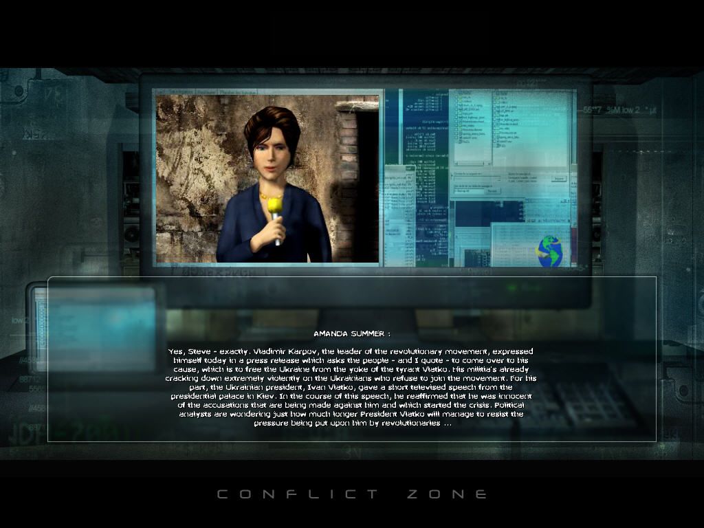 Conflict Zone (Windows) screenshot: A "briefing" in the form of TV news