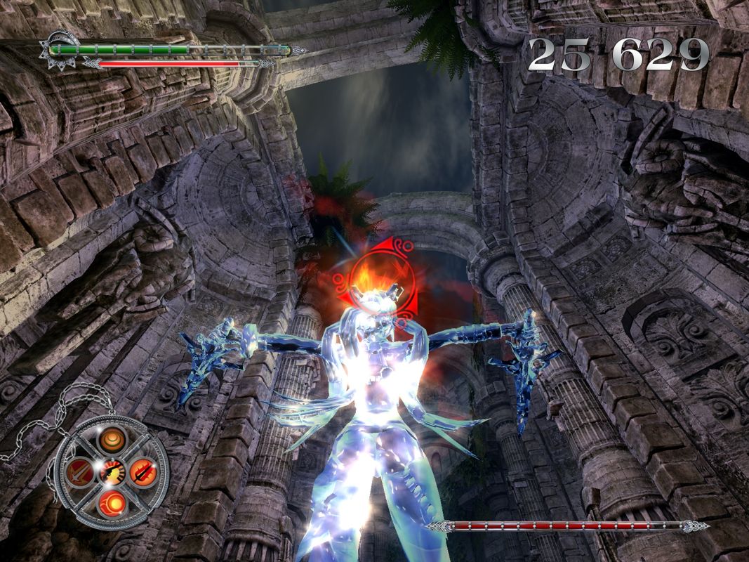 X-Blades (Windows) screenshot: That elemental froze Ayumi but she can still fight back.