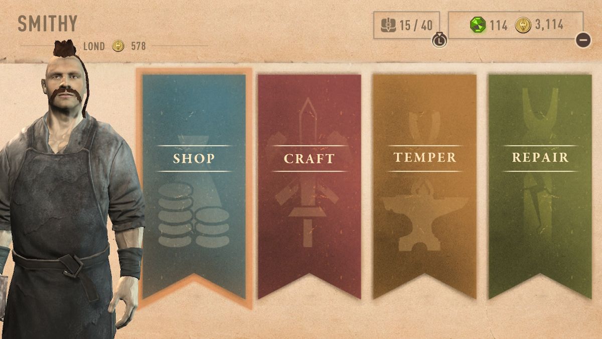 The Elder Scrolls: Blades (Nintendo Switch) screenshot: Shops among other buildings can be placed in your town.