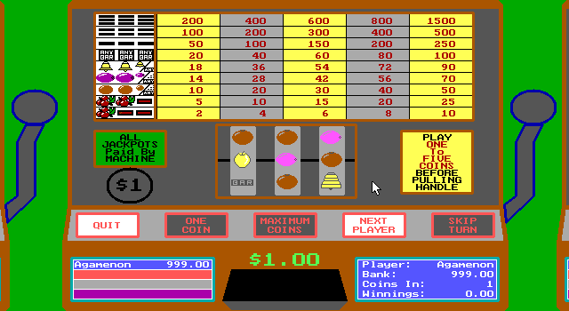 4 Queens Computer Casino (DOS) screenshot: Fruit slot machine