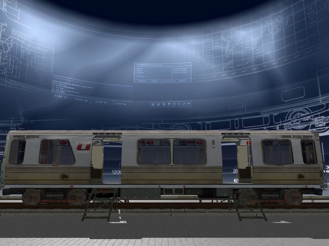 Subway Simulator: Volume 1 - The Path: New York Underground (Windows) screenshot: Looking at the various trains in the blueprints room.