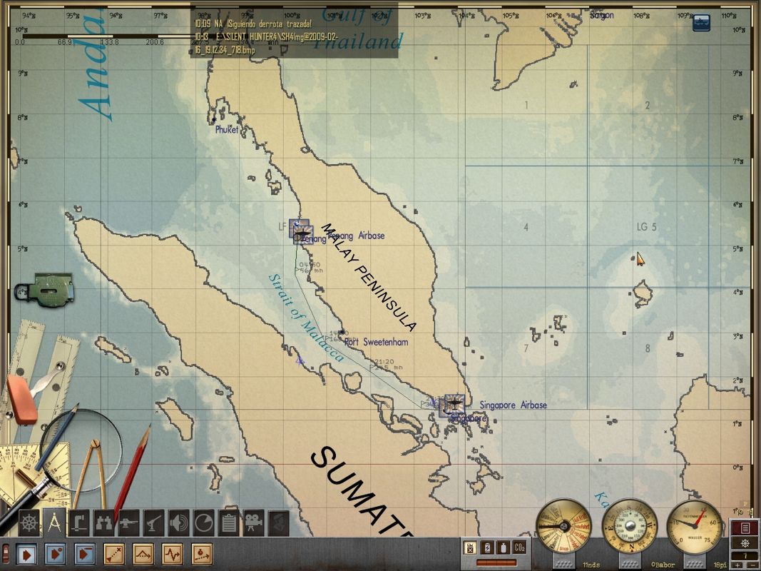 Silent Hunter 4: Wolves of the Pacific - U-Boat Missions (Windows) screenshot: Before you start a mission, take a look at the navigation charts, and plan the mission course.