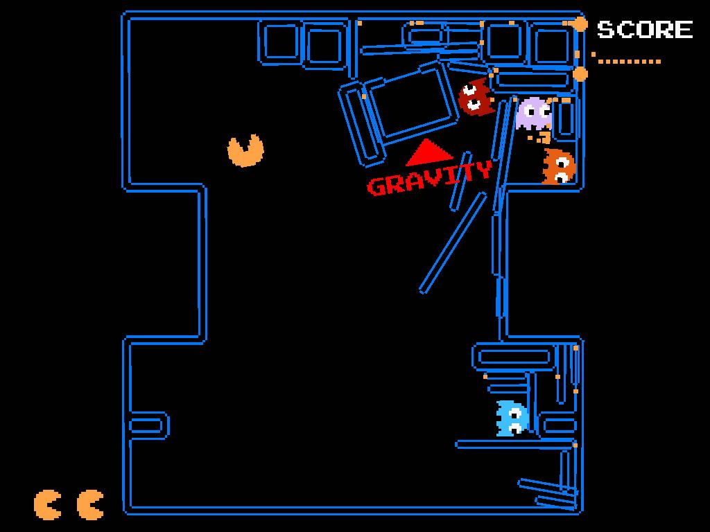 Pac-Man Physics (Windows) screenshot: Power pellets introduce gravity fields.