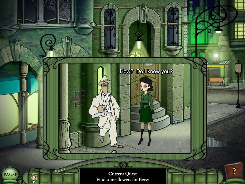 Emerald City Confidential (Windows) screenshot: A mysterious character standing outside your office.