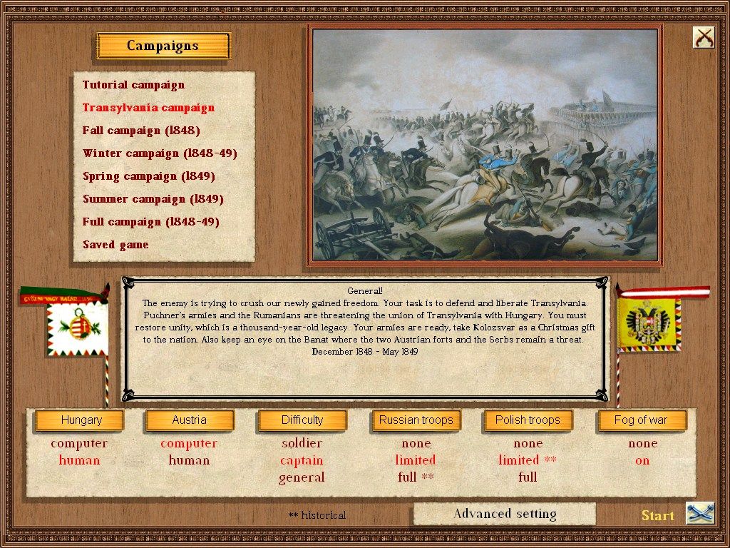1848 (Windows) screenshot: Campaign selection