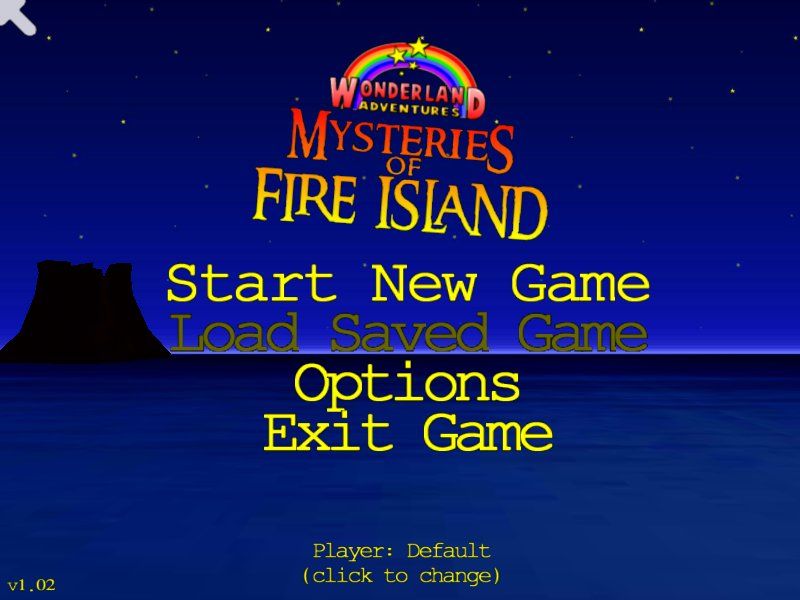 Wonderland Adventures: Mysteries of Fire Island (Windows) screenshot: Title screen and main menu