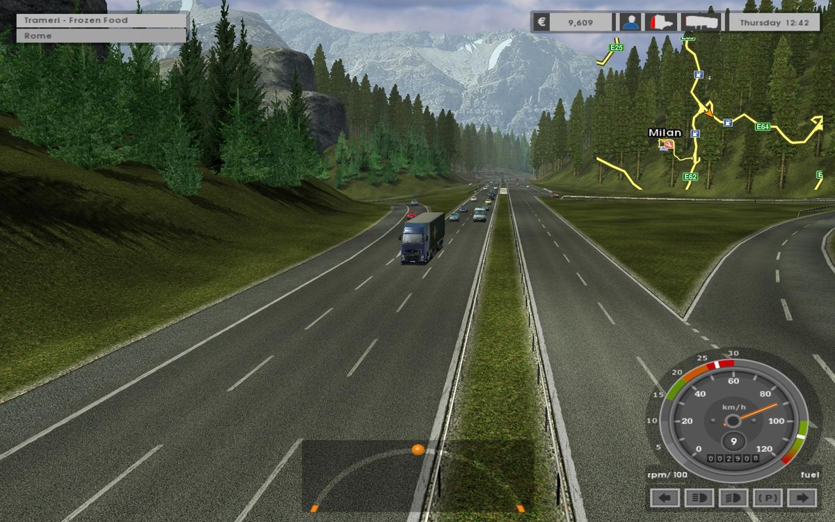 Big Rig Europe (Windows) screenshot: You have to use roadsigns and maps to navigate intersections.