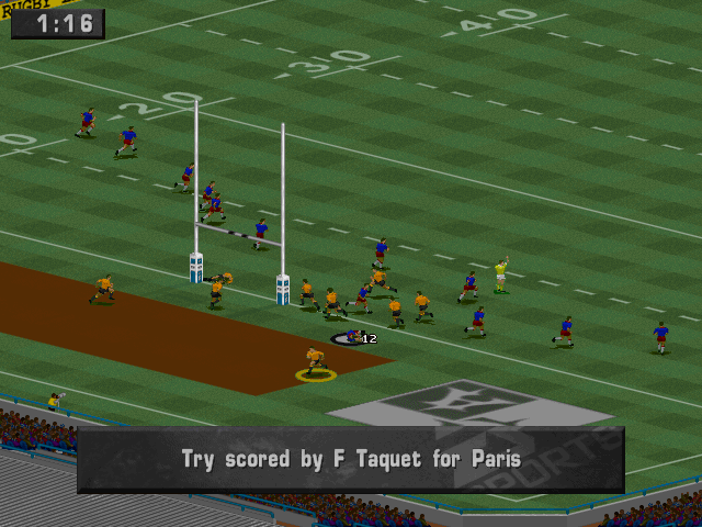 International Rugby League (DOS) screenshot: Try scored