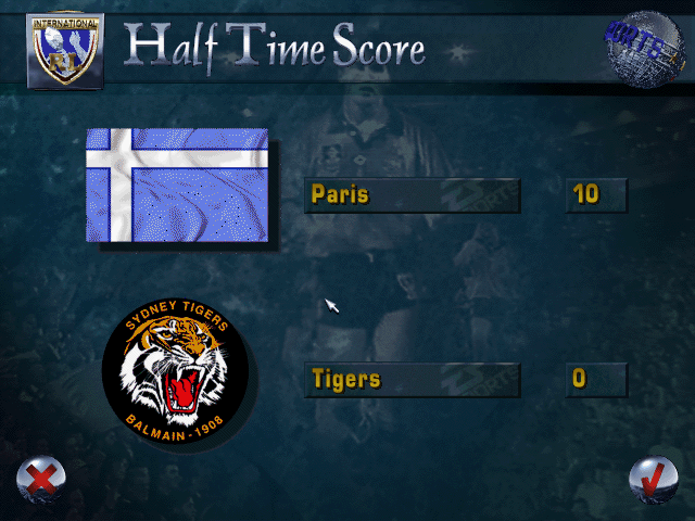 International Rugby League (DOS) screenshot: Half-time game presentation screen
