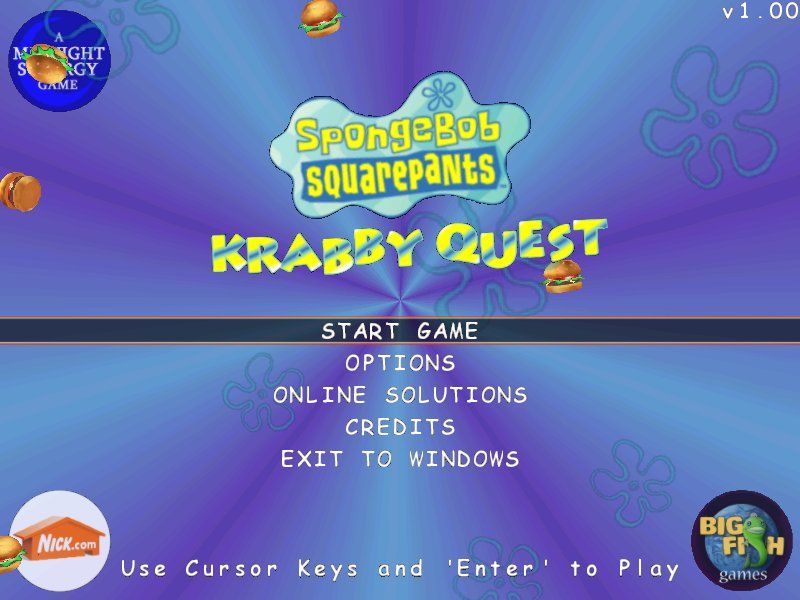 SpongeBob SquarePants: Krabby Quest (Windows) screenshot: Title screen and main menu