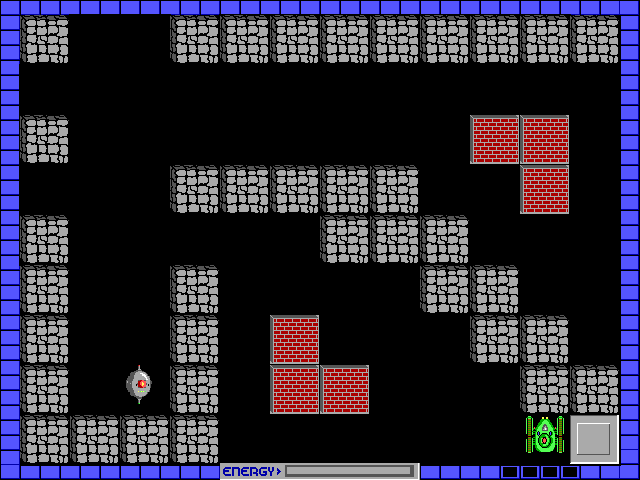 General Budda's Labyrinth (DOS) screenshot: Ah here's something else but walls... an exploding orb. If you touch them they just disappear, no visual effects other than a reduced energy bar.