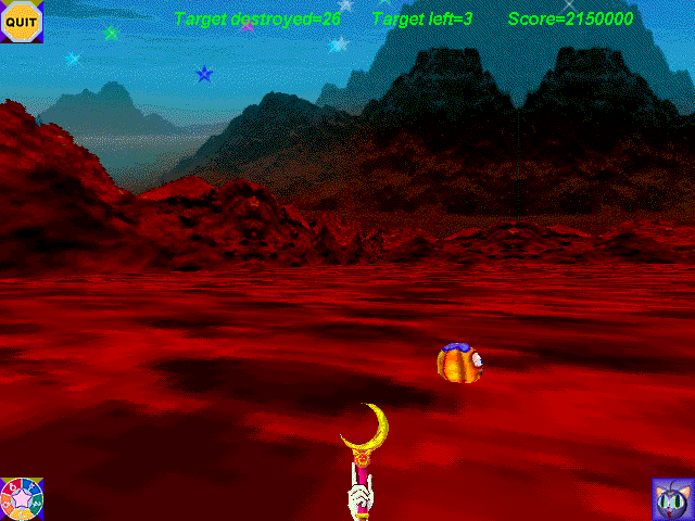 The 3D Adventures of Sailor Moon (Windows) screenshot: In the Crystal Fighting Arena, you must shoot the targets with the moon rod in order to win.