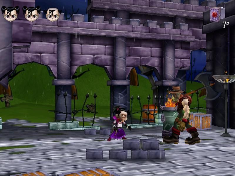 Dracula Twins (Windows) screenshot: Facing a tougher ax wielding zombie.