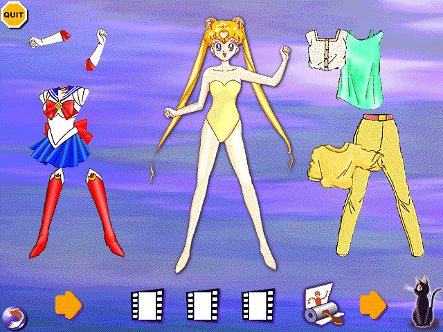 The 3D Adventures of Sailor Moon (Windows) screenshot: Multiple outfits are available for each character.