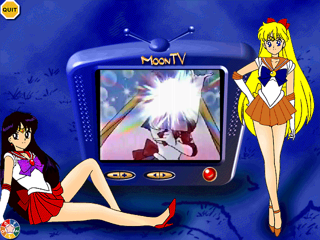 The 3D Adventures of Sailor Moon (Windows) screenshot: The Moon TV displays videos.
