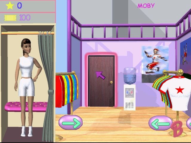 Barbie: Super Sports (Windows) screenshot: Barbie goes straight to the clothing shop, of course!