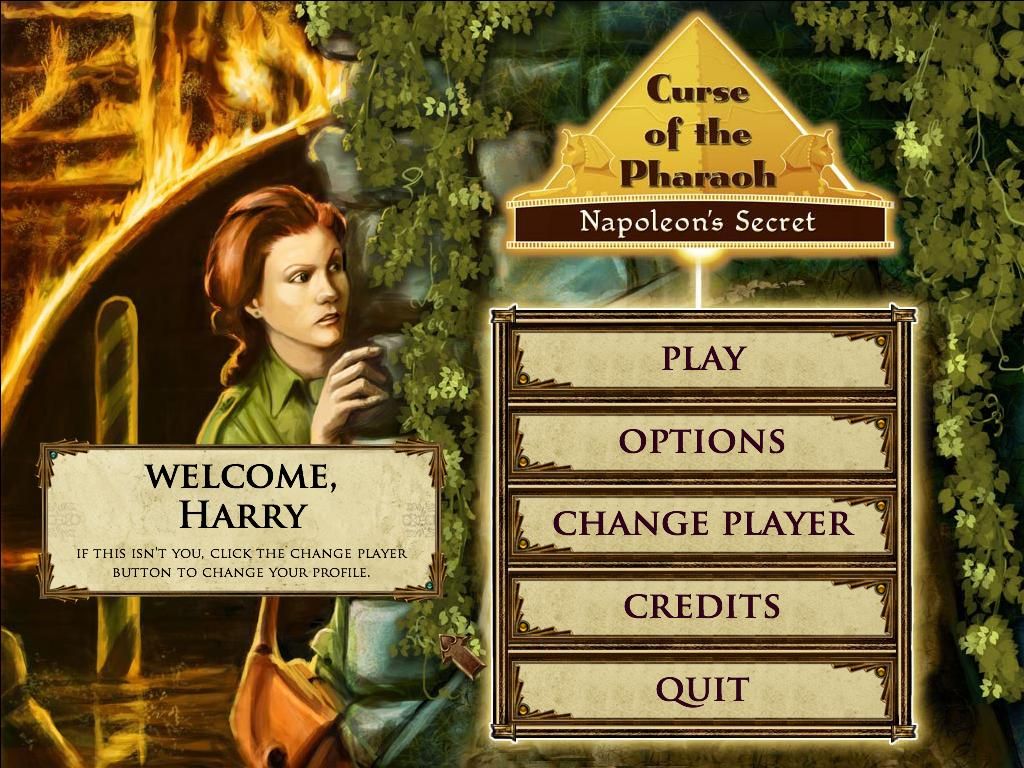 Curse of the Pharaoh: Napoleon's Secret (Windows) screenshot: Title screen and main menu