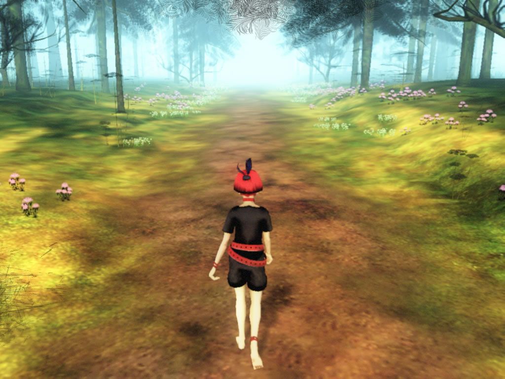 The Path (Windows) screenshot: Ginger walks down the path towards the house.