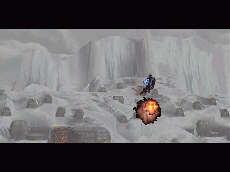 Gravity Angels Part 4: Death Force (Windows) screenshot: Gunship on a bombing run of the base