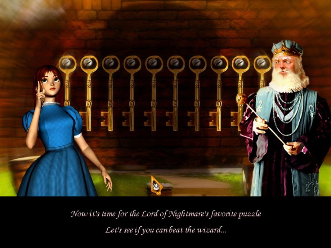 Angela Young's Dream Adventure (Windows) screenshot: Can you beat the Lord of Nightmares? Take one to three keys then he will do the same. So not get left with the last key.