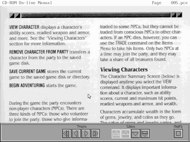 Forgotten Realms: The Archives - Collection Two (DOS) screenshot: DOS based software for the soft copy manuals